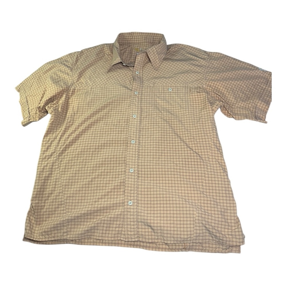 Men’s Mountain Hardware Light Brown Plaid Short Sleeve Button Down Shirt Size XL